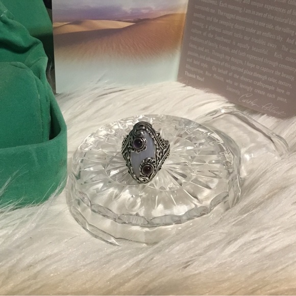 🌹2XHP- CAROLYN POLLACK STERLING SILVER MOONSTONE&TWO SMALL AMETHYST RING/SIZE 7 - Picture 4 of 11